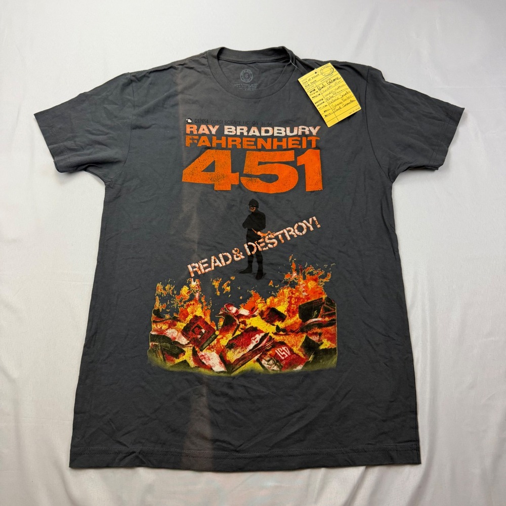 Out of Print Fahrenheit 451 T Shirt Mens Small Gray Ray Bradbury Read & Destroy
